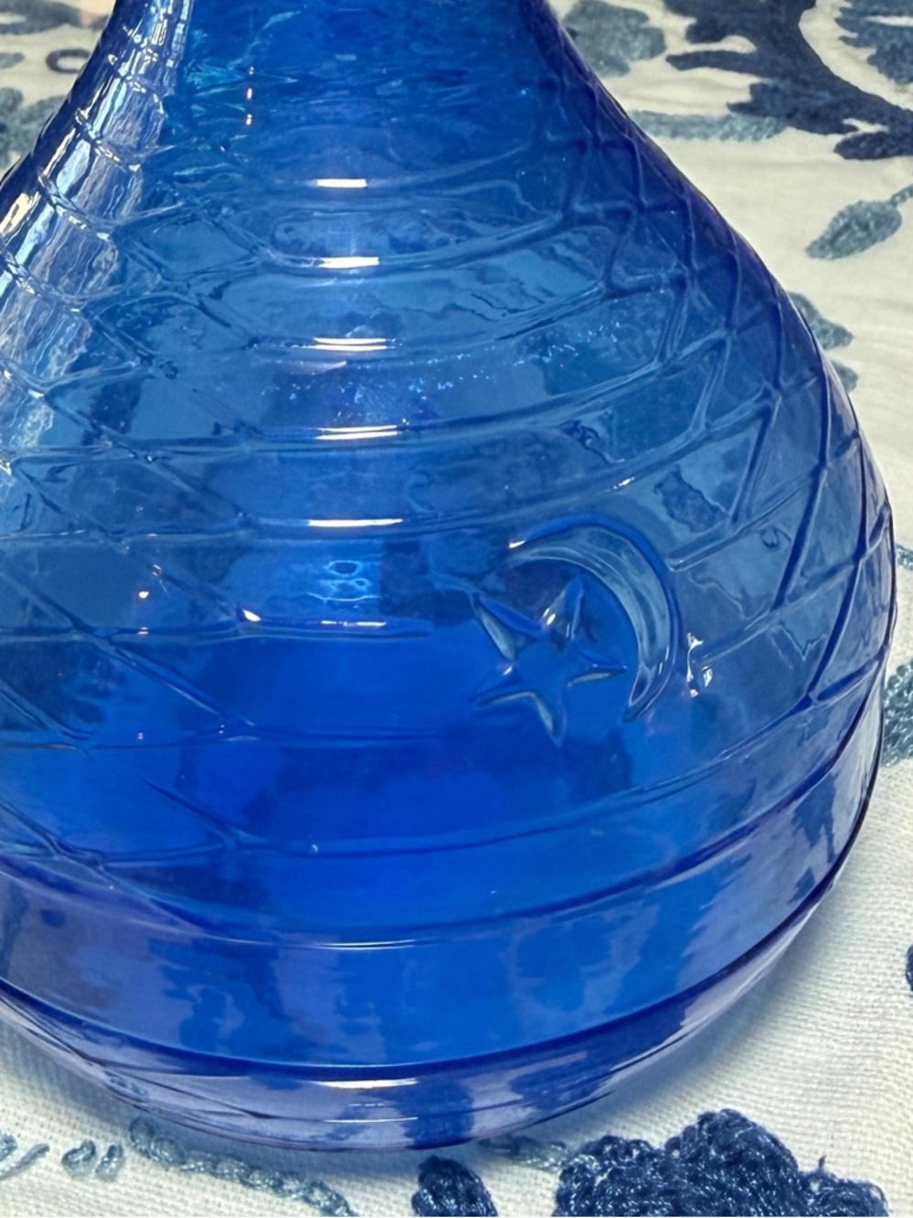 VTG Sun Moon Cobalt Blue Glass Decanter/Flask/Vase Celestial Whimsical Y2K Press - Picture 2 of 10